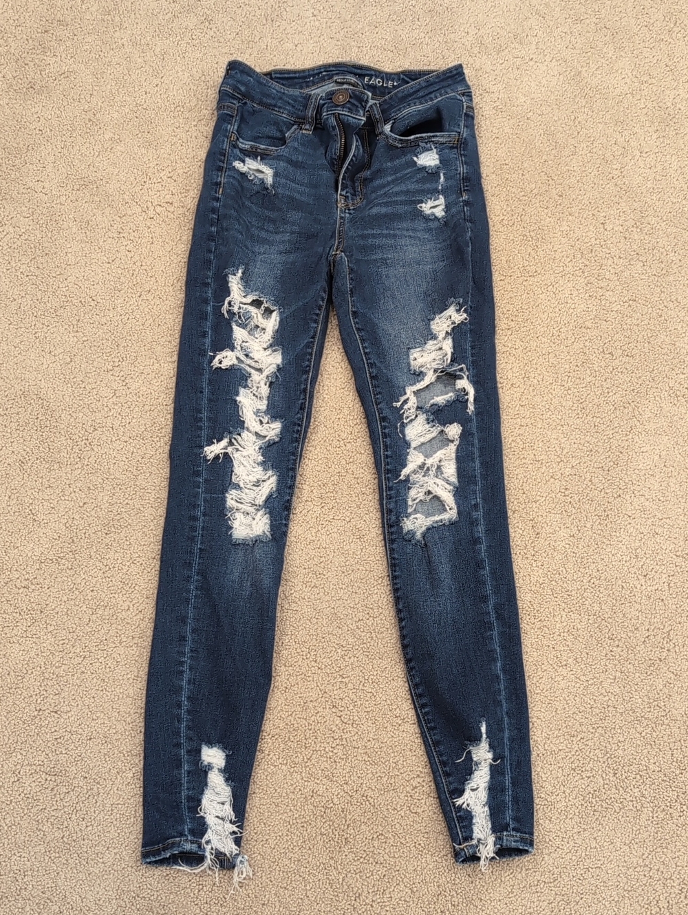 American Eagle Outfitters Distressed Dark Blue Skinny Jeans
